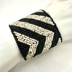 Black and cream beaded wide bracelet